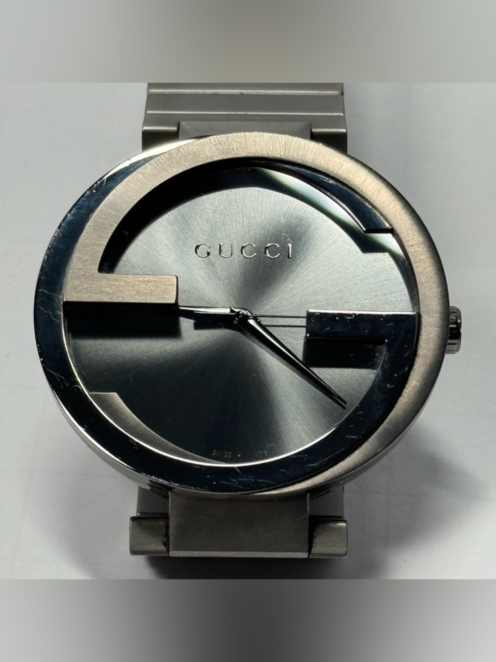 Gucci YA133201 Interlocking G Logo Watch 44mm Stainless Steel Swiss Minimalist
